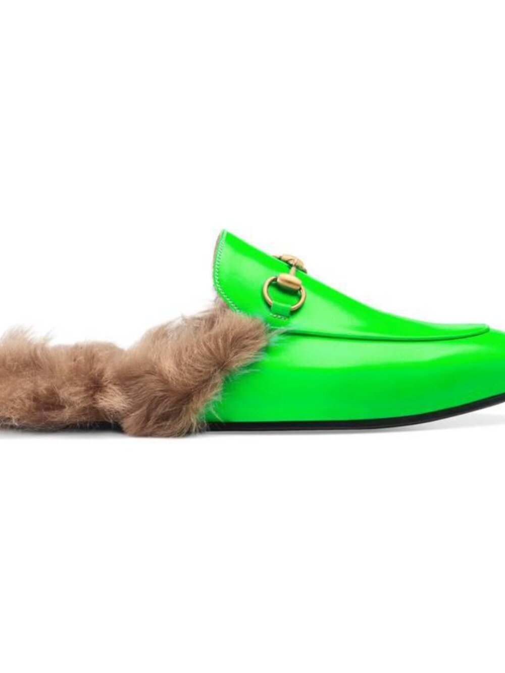 GUCCI Neon Green Calfskin Fur Princetown Slippers (Mens 7/Womens 9)
